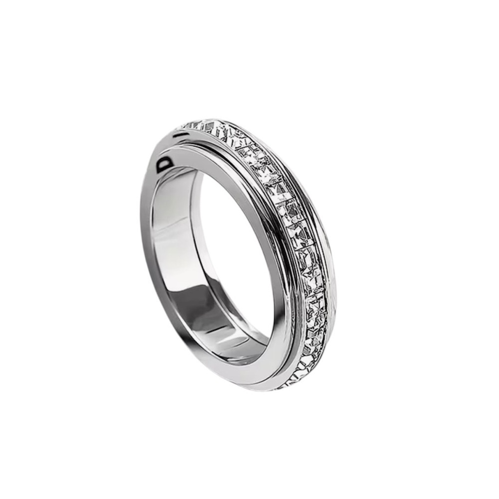 Spinner Fidget Ring in 18k White Gold over Silver Crystal Band Rotating • Size 7 - Picture 5 of 5
